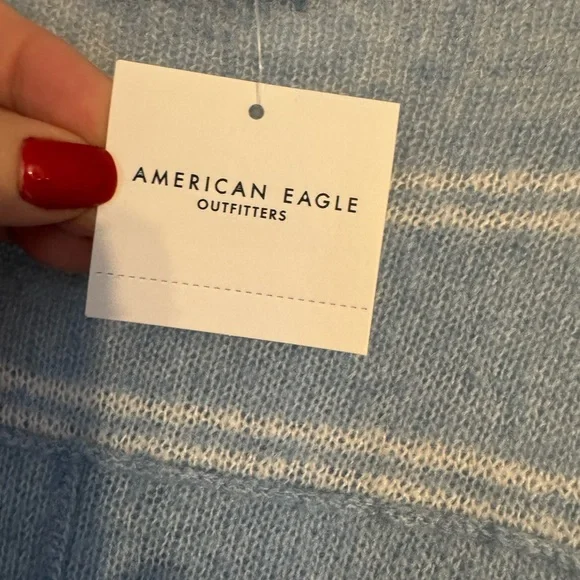 NWT American Eagle  Blue/White LIGHTWEIGHT V-Neck SPRING SWEATER   SMALL  #4 - Picture 12 of 13